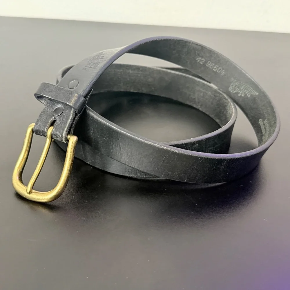 Red Wing Black Leather Belt Solid Brass Gold Buckle Mens 42 USA 96504 Workwear
